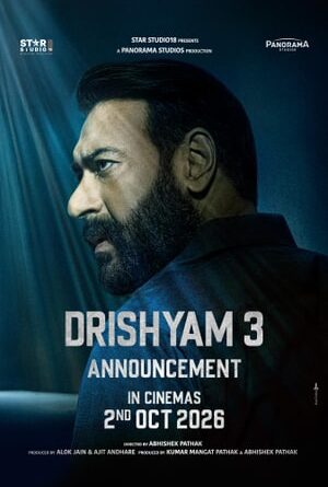 Official Drishyam 3 announcement poster featuring Ajay Devgn