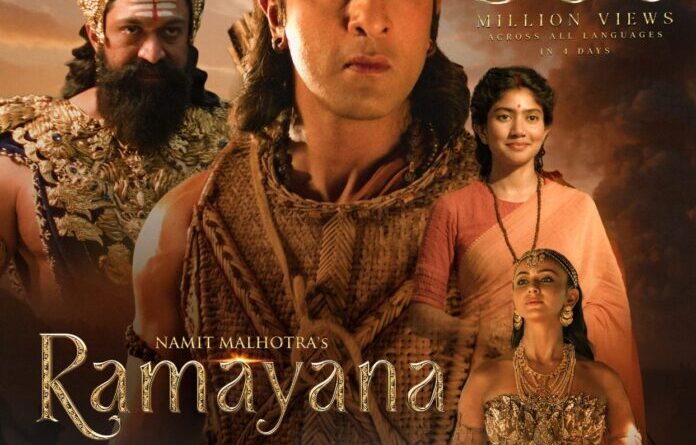 Official Ramayana poster featuring Ranbir Kapoor as Rama, Yash as Ravana and Sai Pallavi as Sita