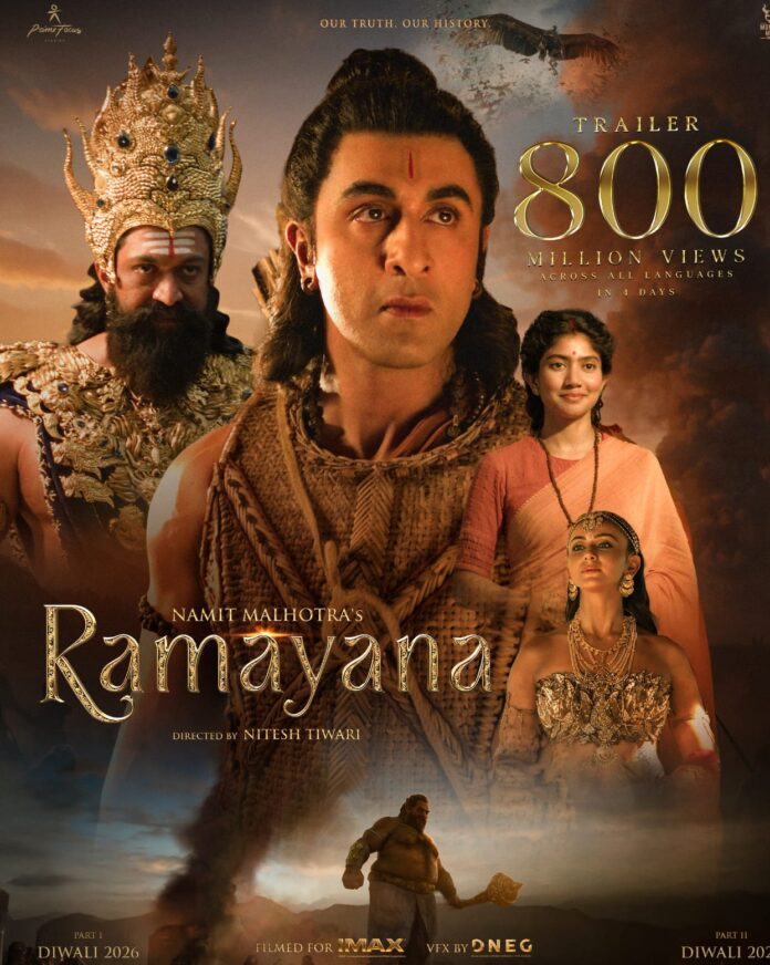 Official Ramayana poster featuring Ranbir Kapoor as Rama, Yash as Ravana and Sai Pallavi as Sita