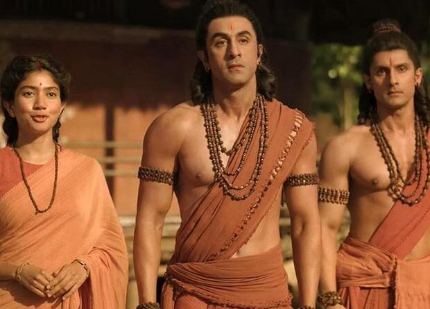 Ranbir Kapoor as Lord Rama with Sai Pallavi as Sita and Ravi Dubey as Lakshmana in Ramayana: Part 1